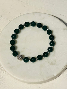 8mm Green Agate and Silver Hematite Pave Bracelet