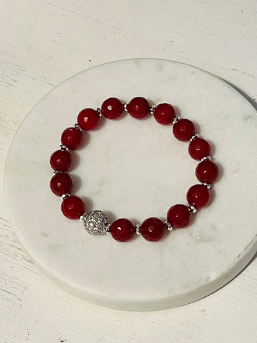 10mm Ruby Jade and Silver Hematite Pave Bracelet