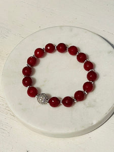 10mm Ruby Jade and Silver Hematite Pave Bracelet