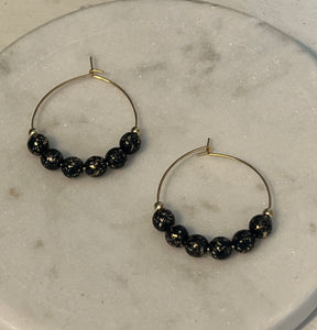 Black and Gold Speckle Czech Glass Mini Hoop Earrings