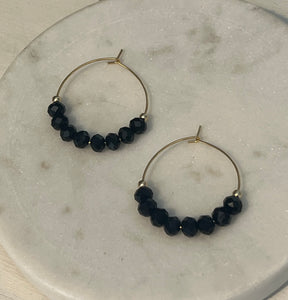 Black Czech Glass Mini Hoop Earrings