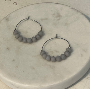 Dove Gray Czech Glass Mini Hoop Earrings