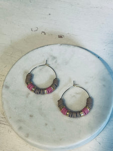 Sandstone and Pink Mini Hoop Earrings
