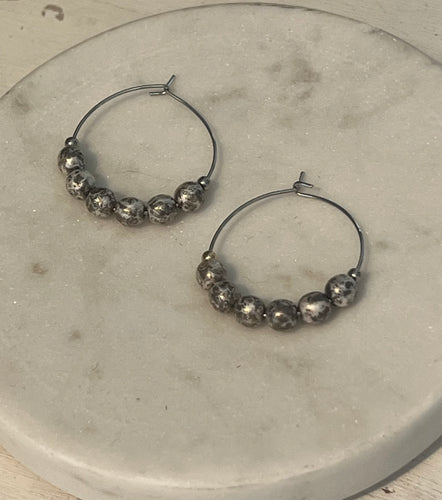 Silver Speckle Czech Glass Mini Hoop Earrings