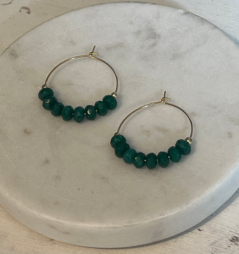 Green Agate Mini Hoop Earrings