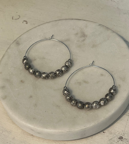 Silver Speckle Czech Glass Hoop Earrings