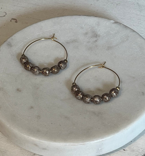 Gold Speckle Czech Glass Mini Hoop Earrings