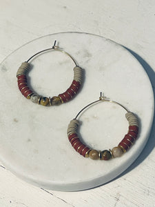 Desert Agate and Heishi Hoop Earrings
