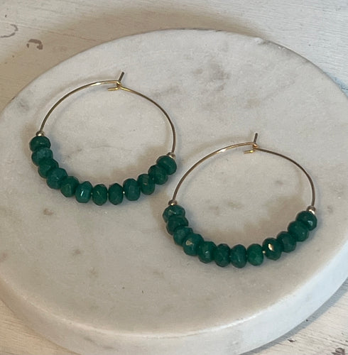Green Agate Glass Hoop Earrings