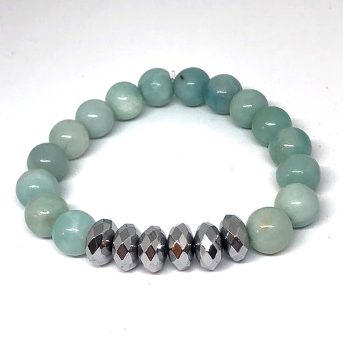 Amazonite and Silver Hematite Bracelet