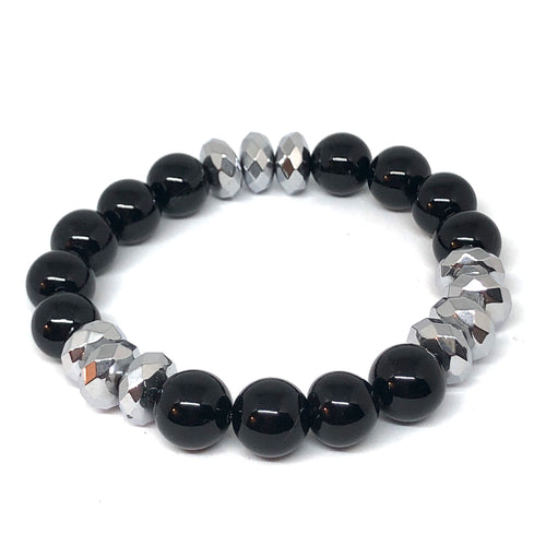 Black Onyx and Silver Hematite Bracelet