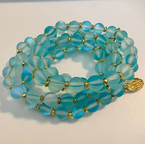 8mm Aqua Mermaid Quartz and Gold Hematite