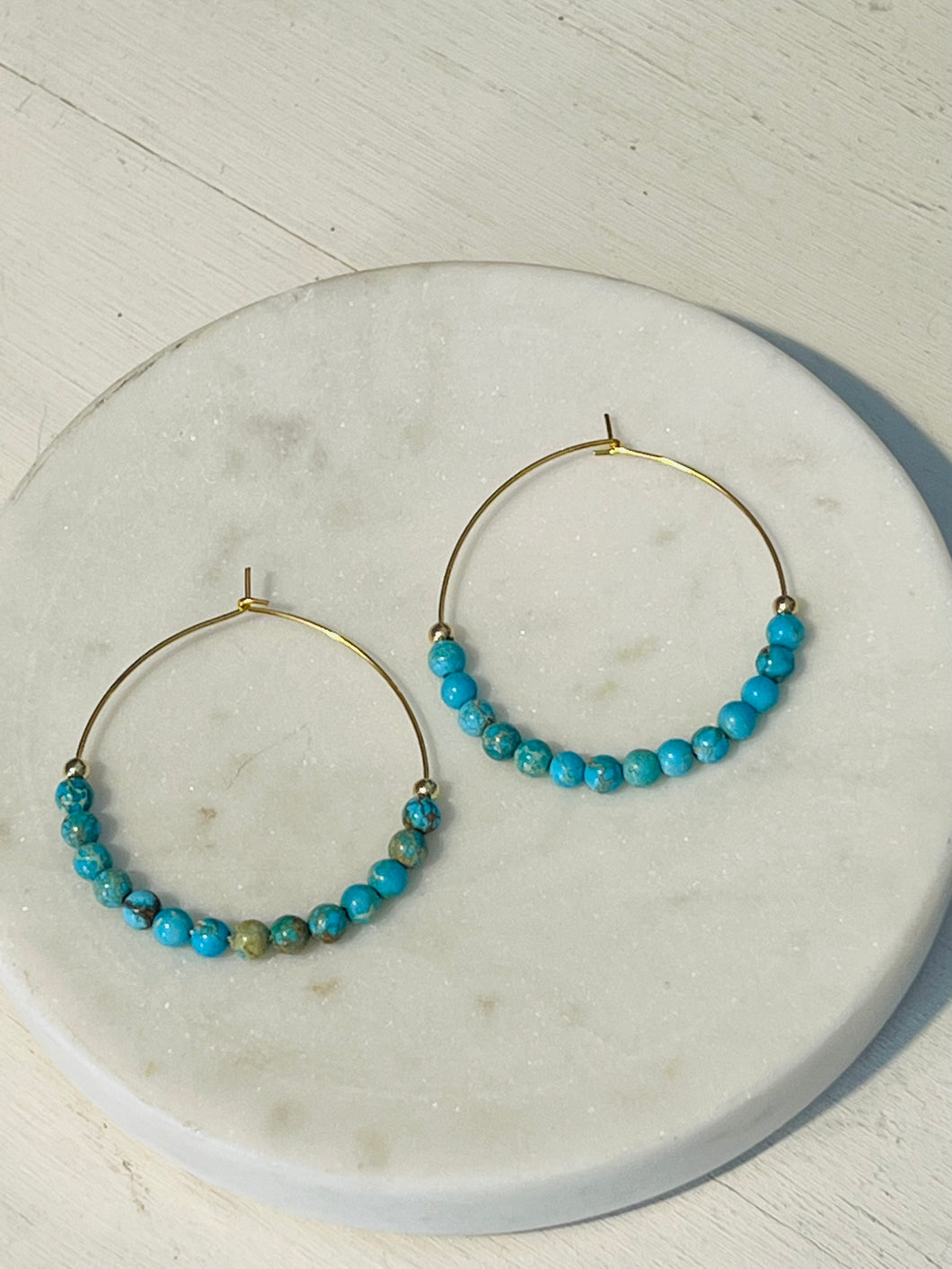 Aqua Jasper Hoop Earrings