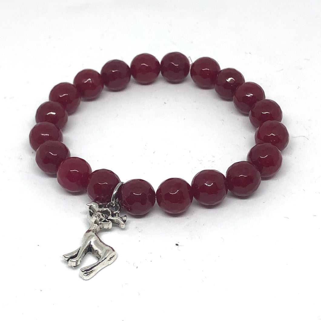 10mm Faceted Ruby Jade with Silver Reindeer