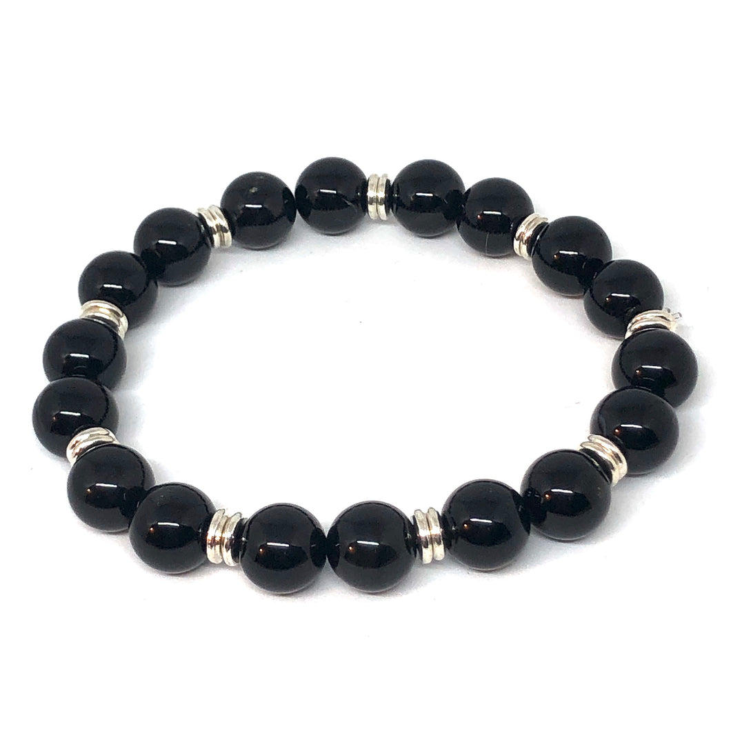 10mm Black Onyx and Silver Accent Layering Bracelet