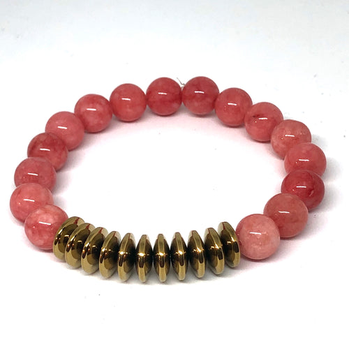 Salmon Jade and Gold Hematite Free Spirit Layering Bracelet