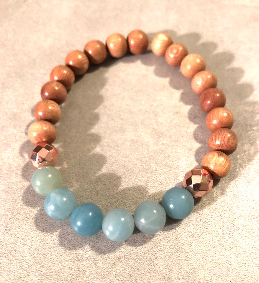 8mm Amazonite and Rosewood Diffuser Bracelet