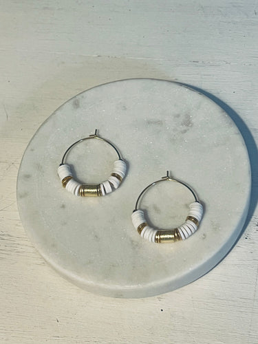 White Luxe Heishi Mini Hoop Earrings