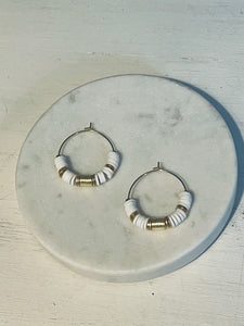 White Luxe Heishi Mini Hoop Earrings