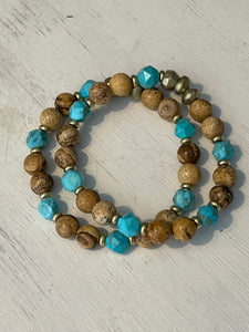8mm Picture Jasper and Turquoise Tranquility Stacking Bracelet
