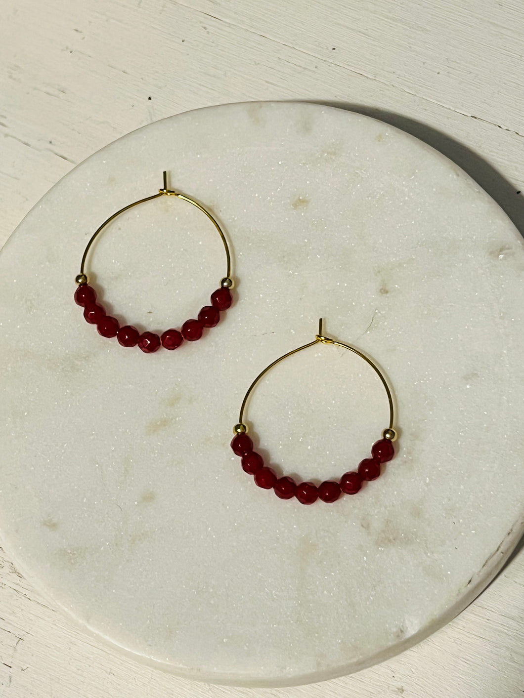 Red Jade Mini Hoop Earrings