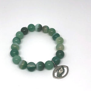 10mm Green Stripe Agate with Eagles Medal