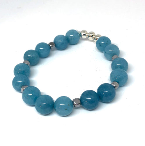 Aquamarine Jade and Silver Accent Layering Bracelet