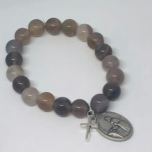10mm Gray Stripe Agate with Religious Medal