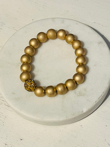 10mm Matte Gold Hematite Pave Bracelet