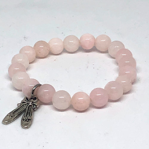 8mm Pale Pink Jade with Ballet Slippers