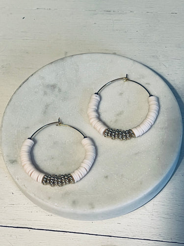 Ballet Pink Heishi Hoop Earrings