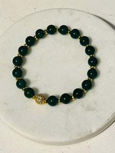 8mm Green Agate and Gold Hematite Pave Bracelet
