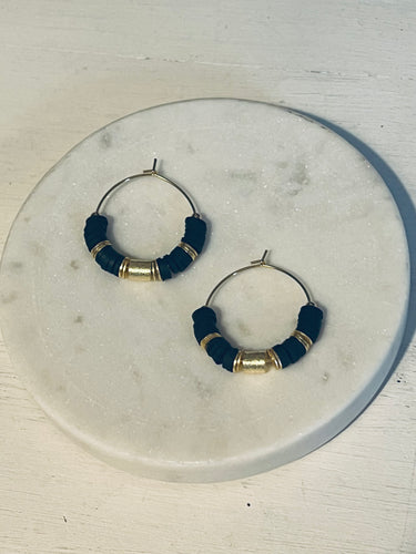 Black Luxe Heishi Mini Hoop Earrings