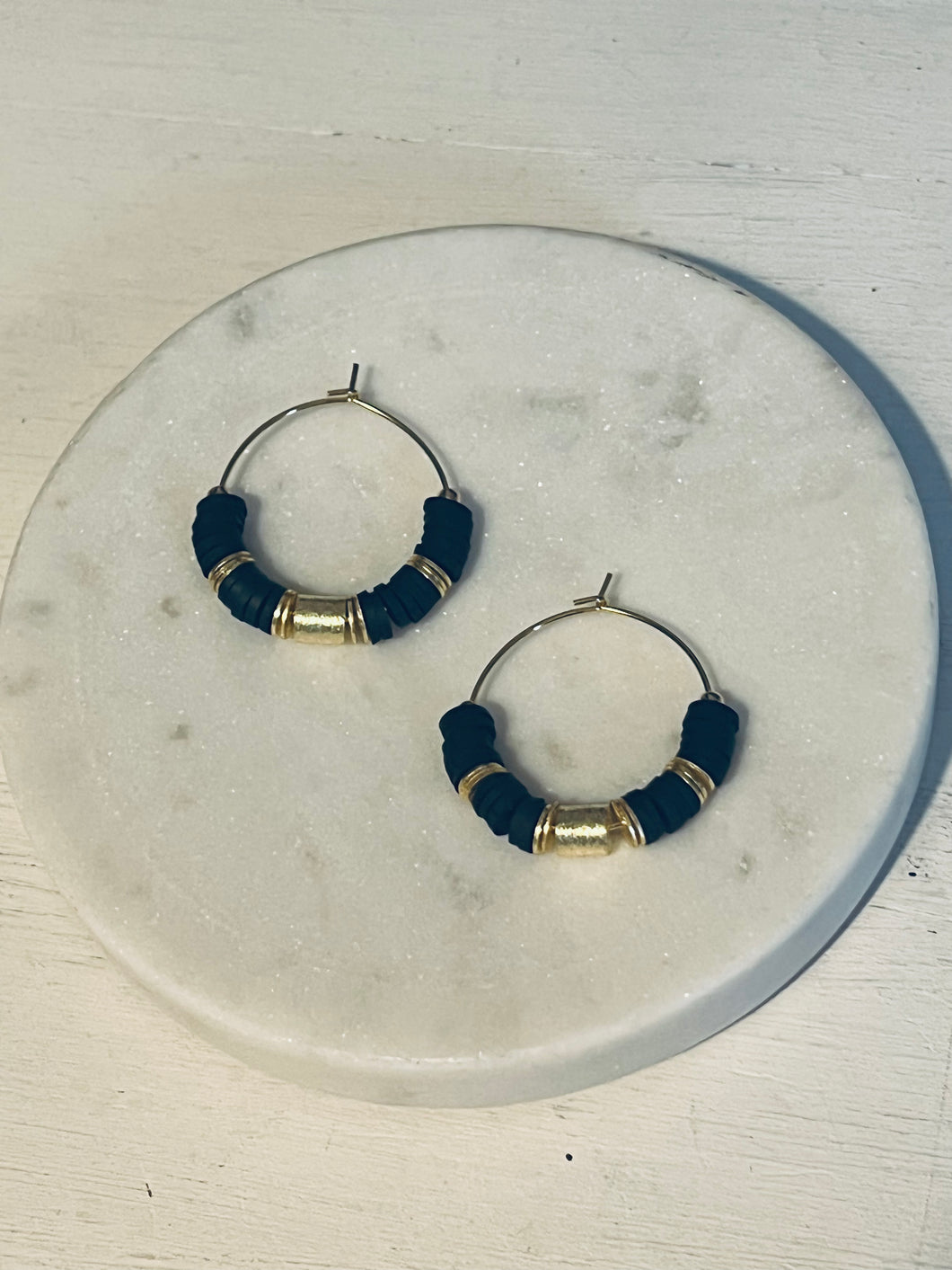 Black Luxe Heishi Mini Hoop Earrings