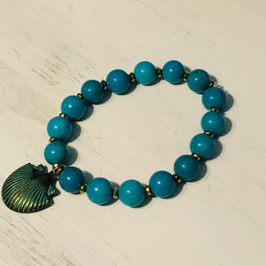 10mm Deep Turquoise and Hematite Seaside Bracelet