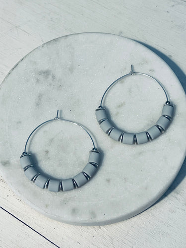 Gray Clay Polymer Hoop Earrings