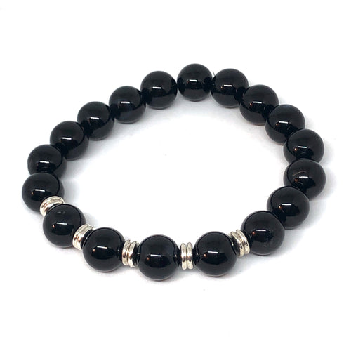 Black Onyx and Silver Accent Layering Bracelet