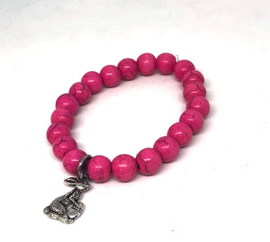 8mm Bright Pink Howlite with Silver Bunny