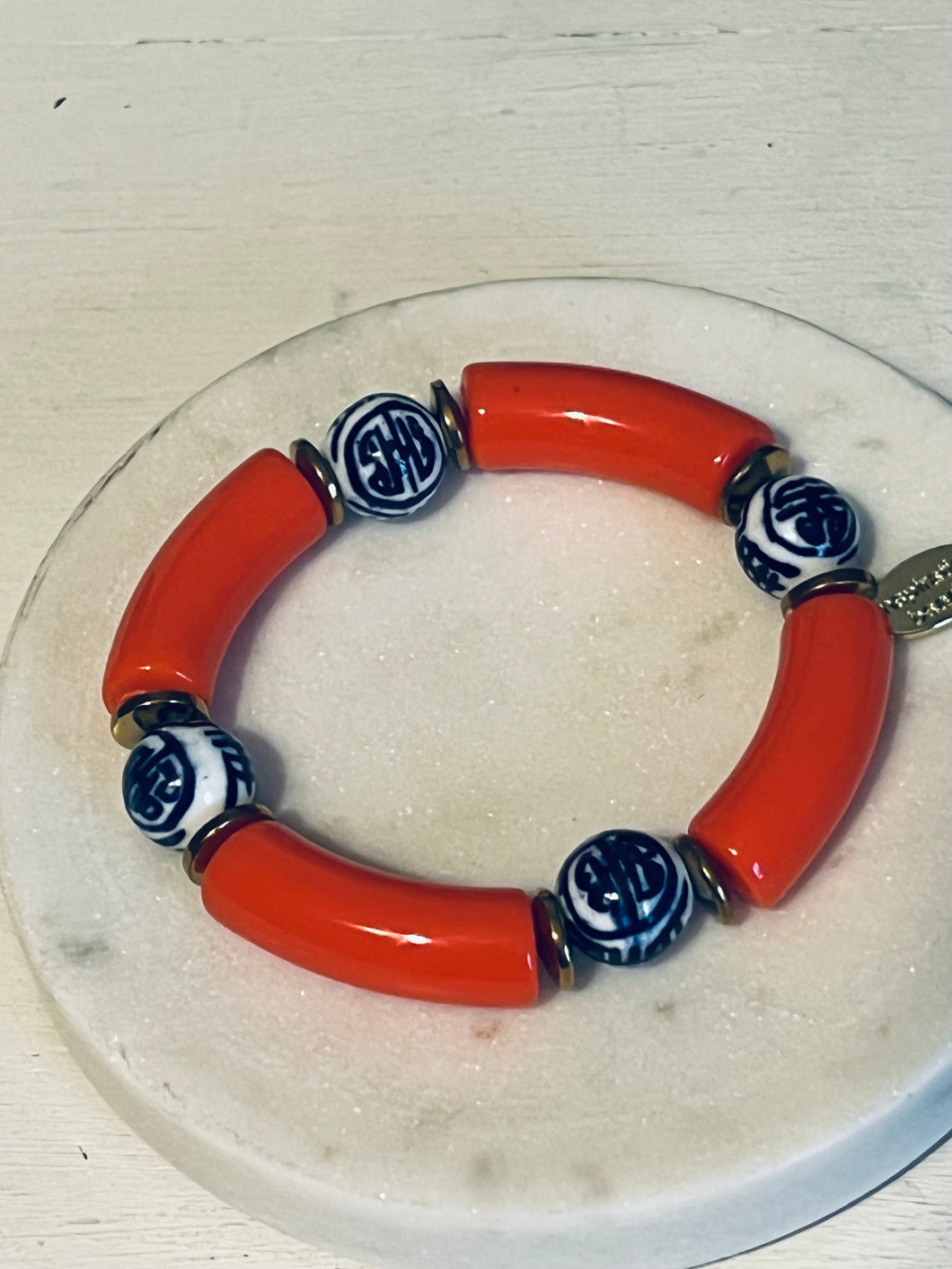 Orange and Chinoiserie Bead Tube Bracelet