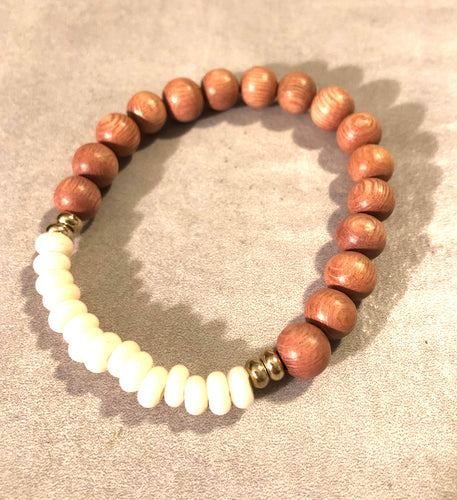 8mm Ivory Java Glass and Rosewood Diffuser Bracelet