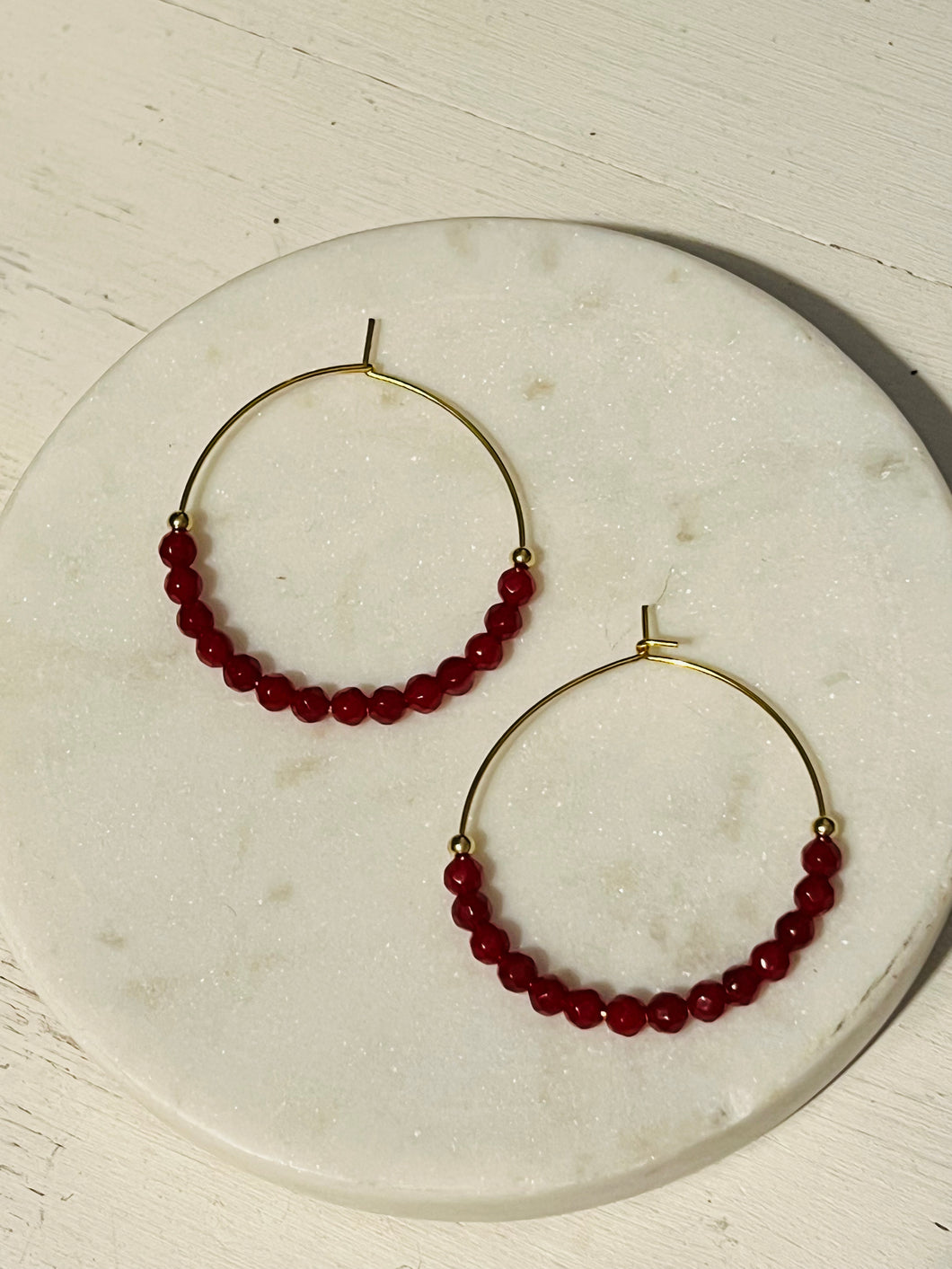 Red Jade Hoop Earrings