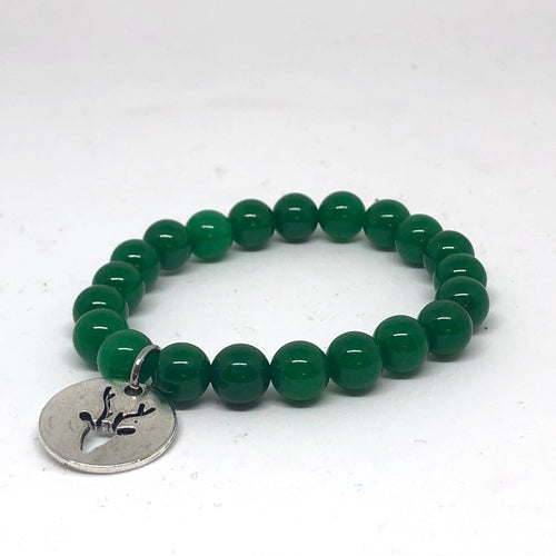 8mm Green Jade with Silver Reindeer