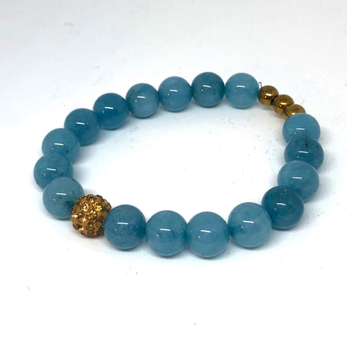 Aquamarine Jade and Gold Pave Bracelet