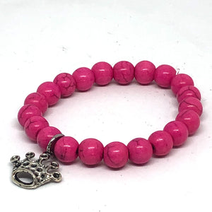 8mm Hot Pink Howlite with Silver Crown