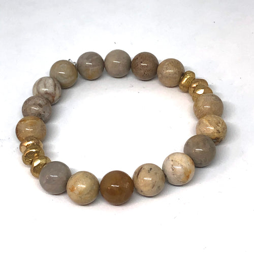 Coral Jasper and Gold Accent Layering Bracelet