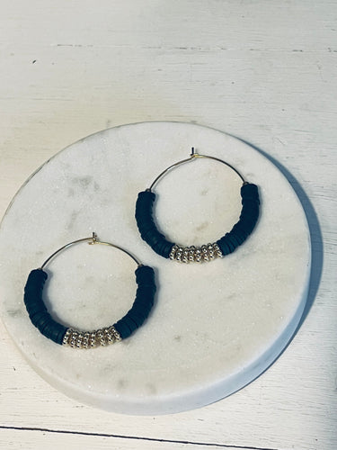 Black Heishi Hoop Earrings