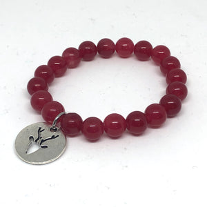 8mm Red Jade with Silver Reindeer