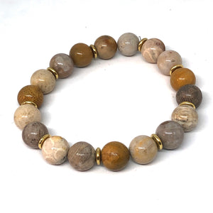 Coral Jasper and Gold Accent Layering Bracelet