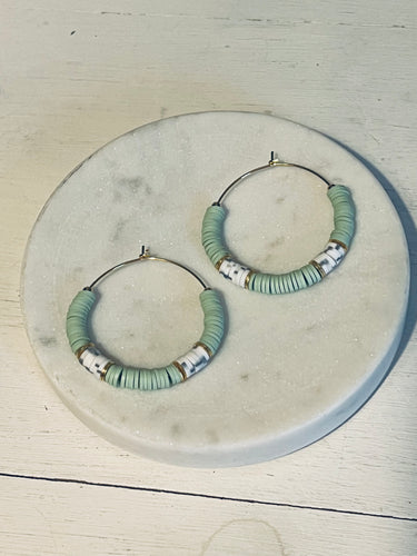 Minty Speckle Heishi Hoop Earrings