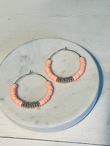 Perfectly Peach Heishi Hoop Earrings